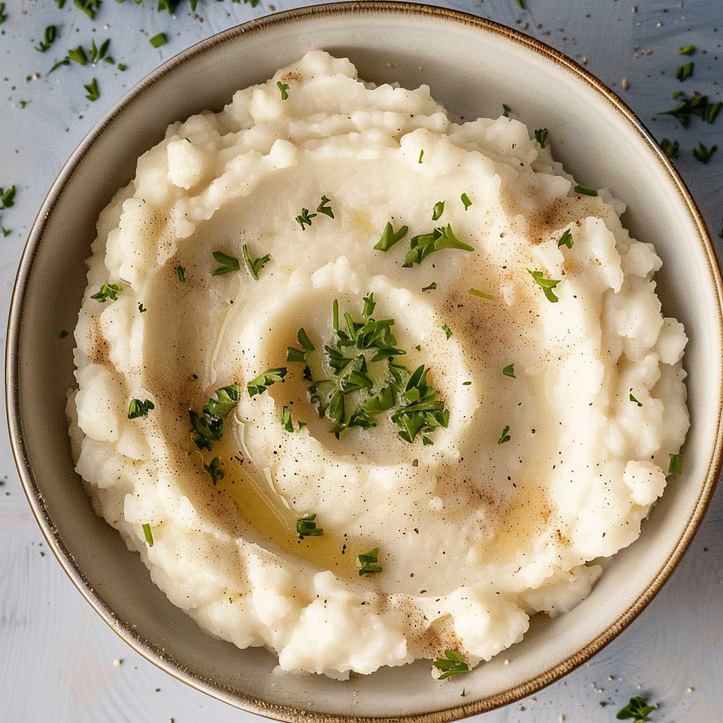Recipe preparation for Creamy Garlic Mashed Cauliflower