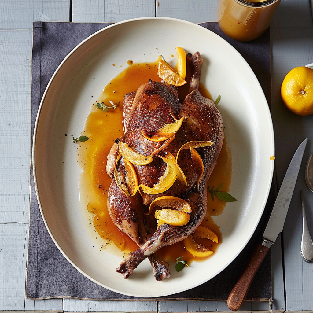 Recipe preparation for Duck à l'Orange with Hazelnuts