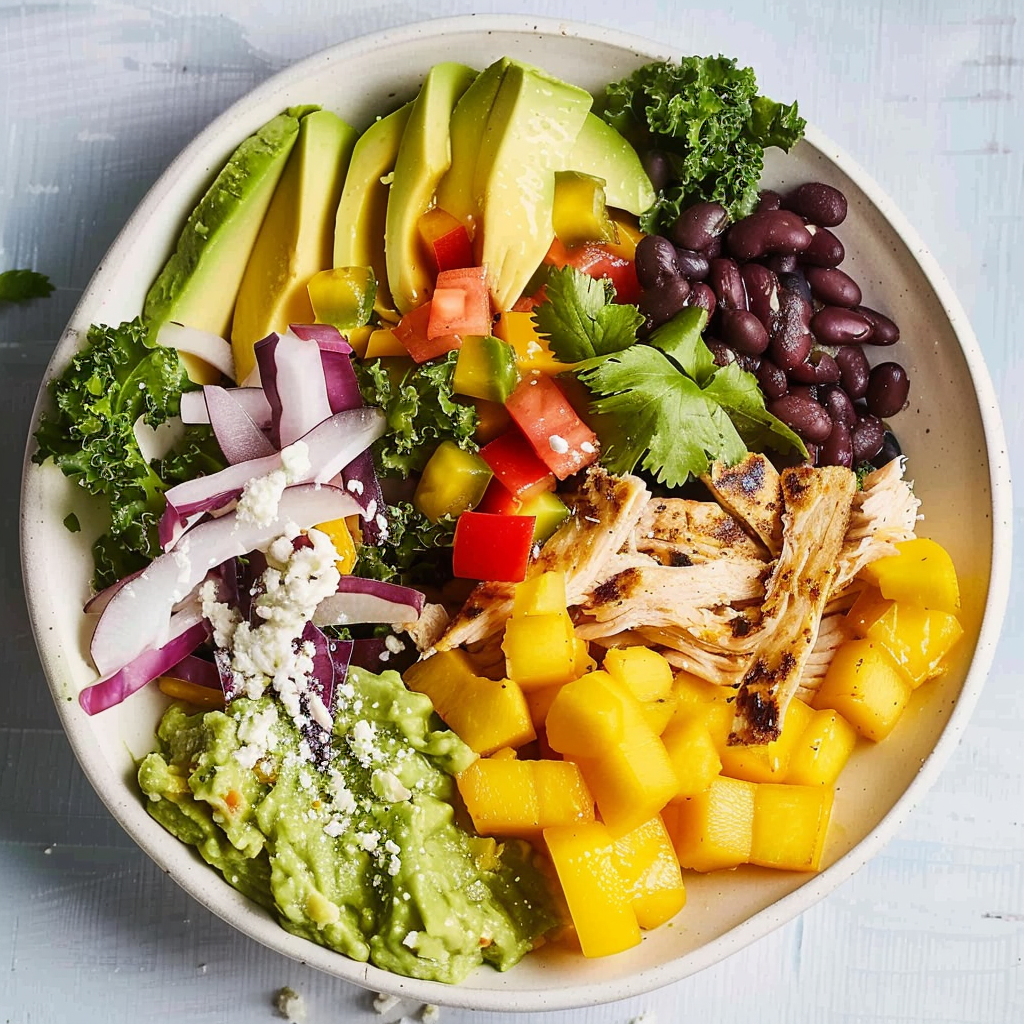 Recipe preparation for Chicken and Kale Taco Salad with Avocado Ranch