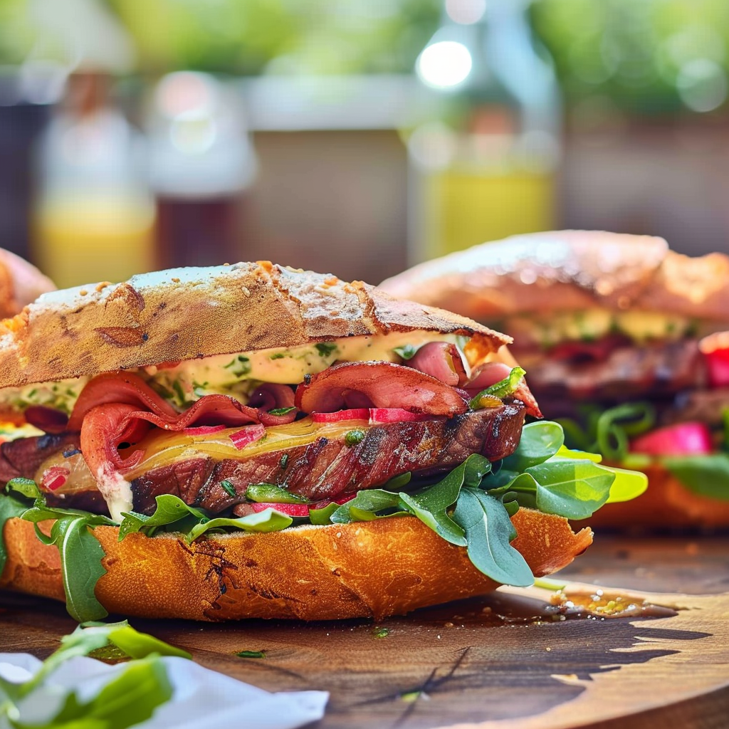 Recipe preparation for Quick BBQ Steak Sandwiches with Wasabi Mayo