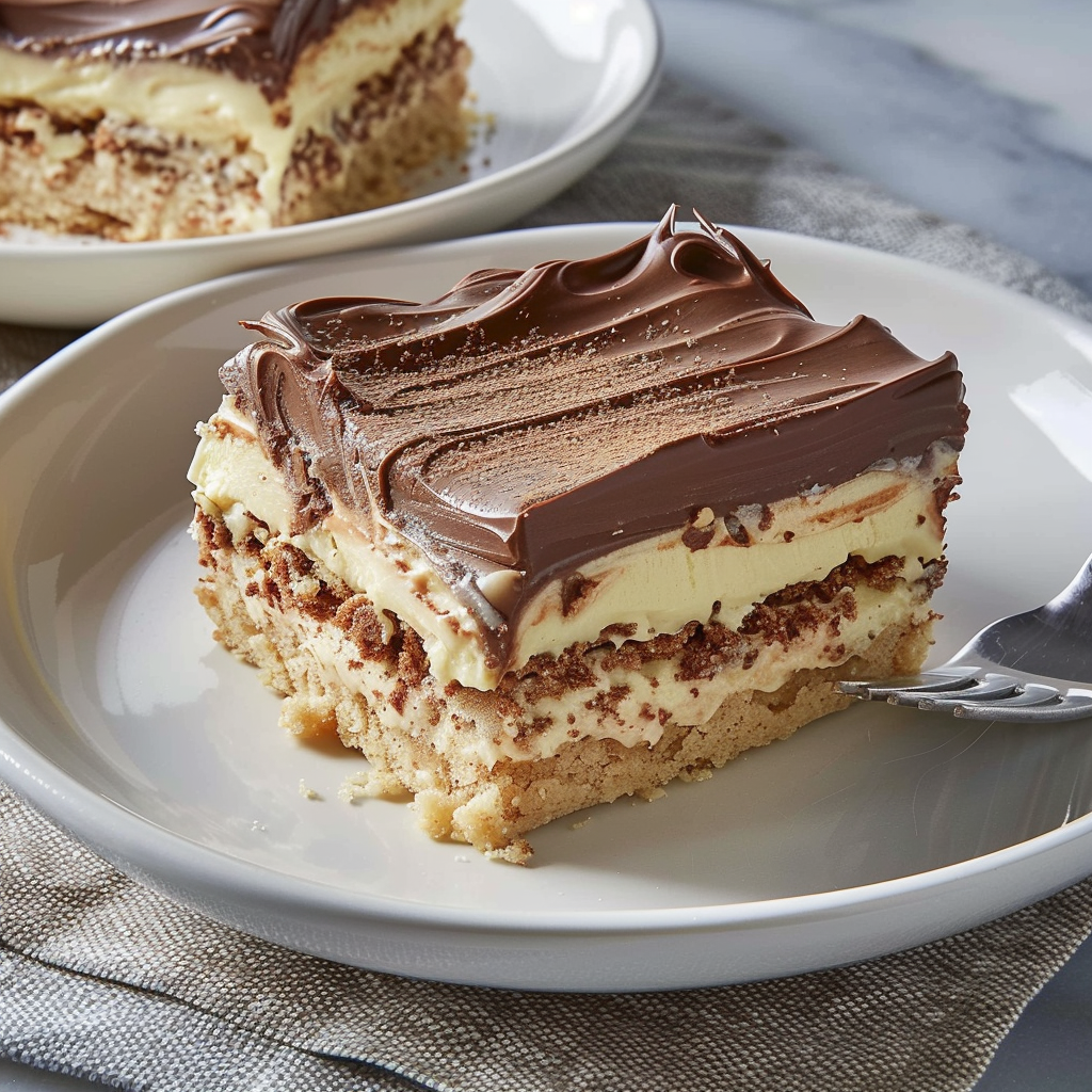 Recipe preparation for No-Bake Chocolate Eclair Cake