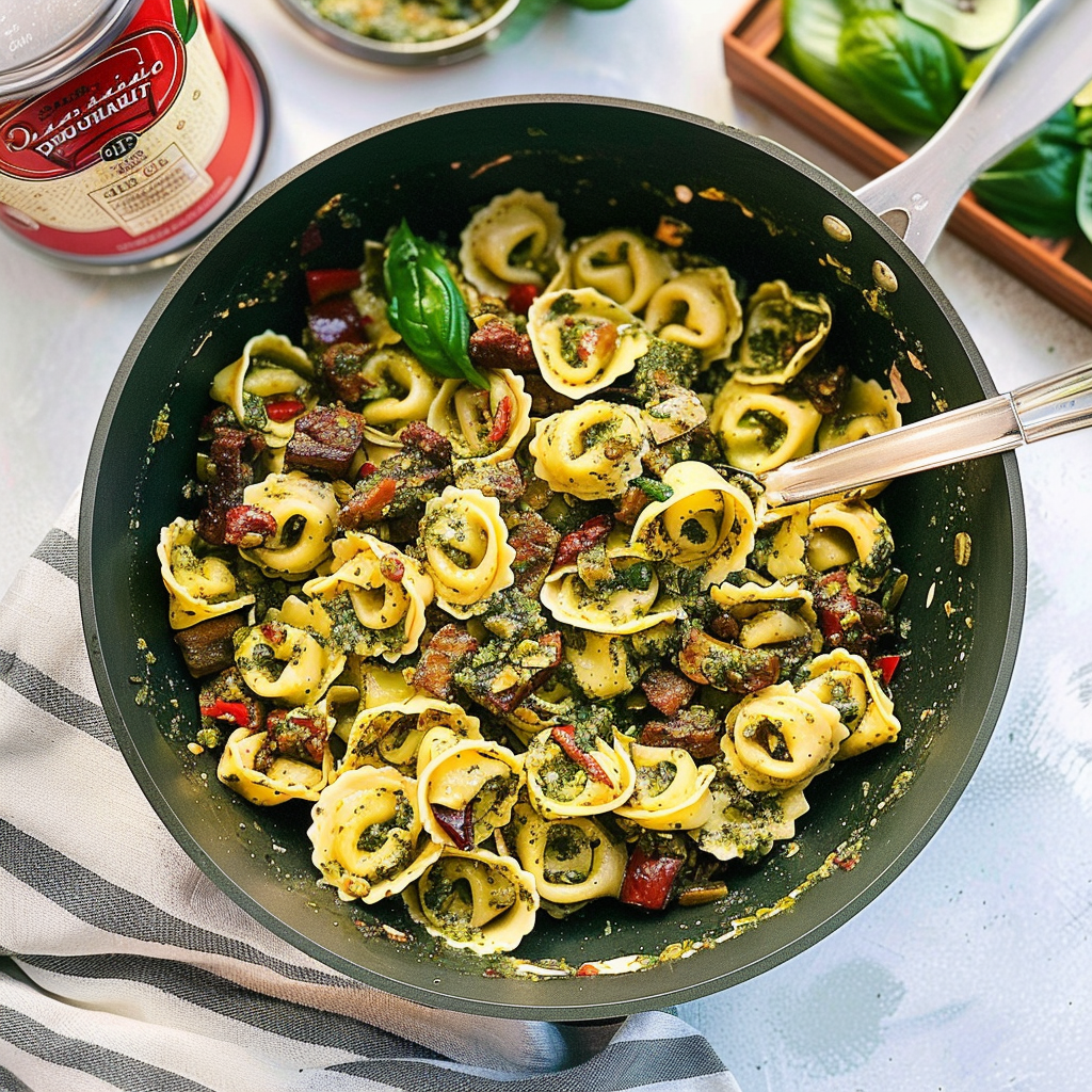 Recipe preparation for One-Pot Pesto Veggie Tortellini