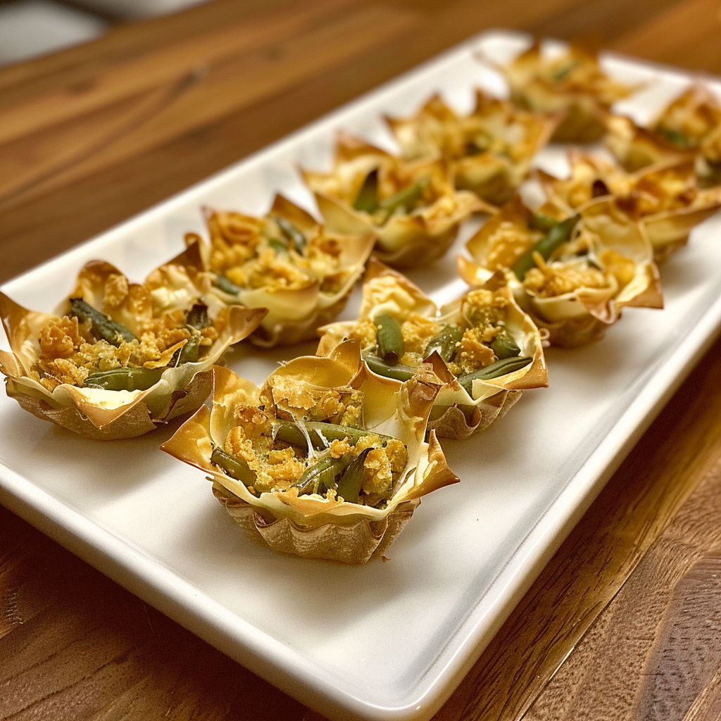 Recipe preparation for Crispy Onion Green Bean Bake Cups