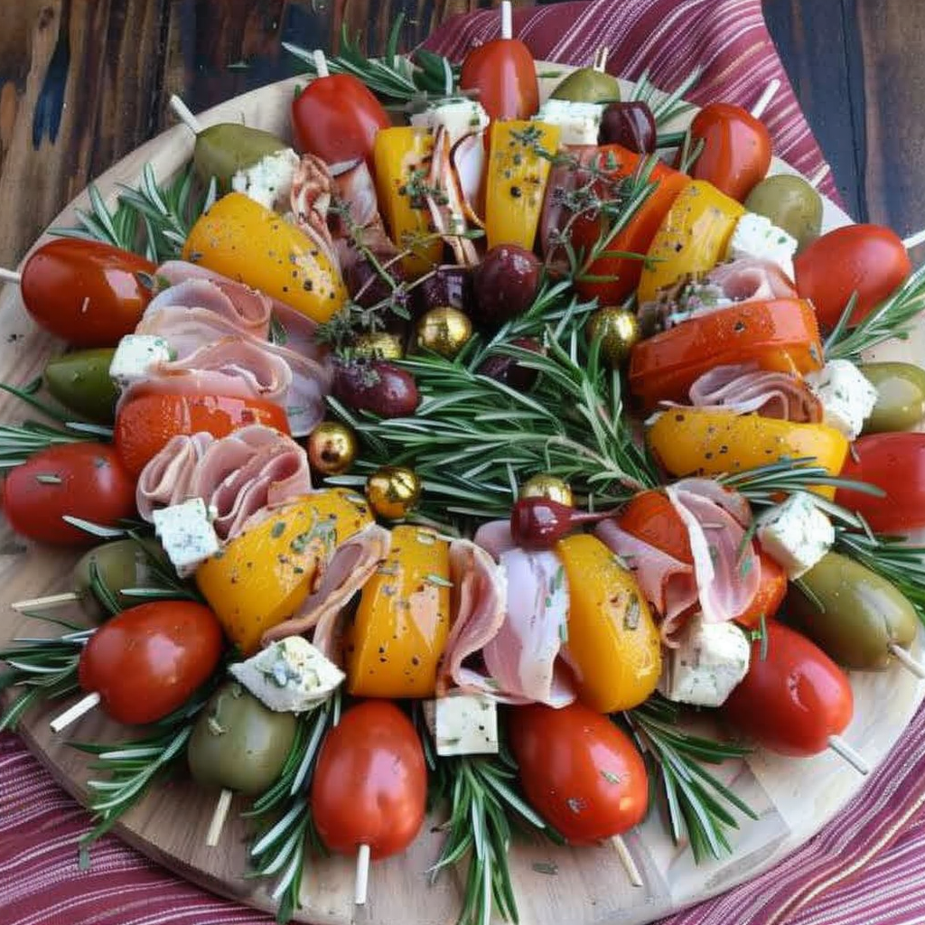 Recipe preparation for Holiday Veggie & Ham Wreath