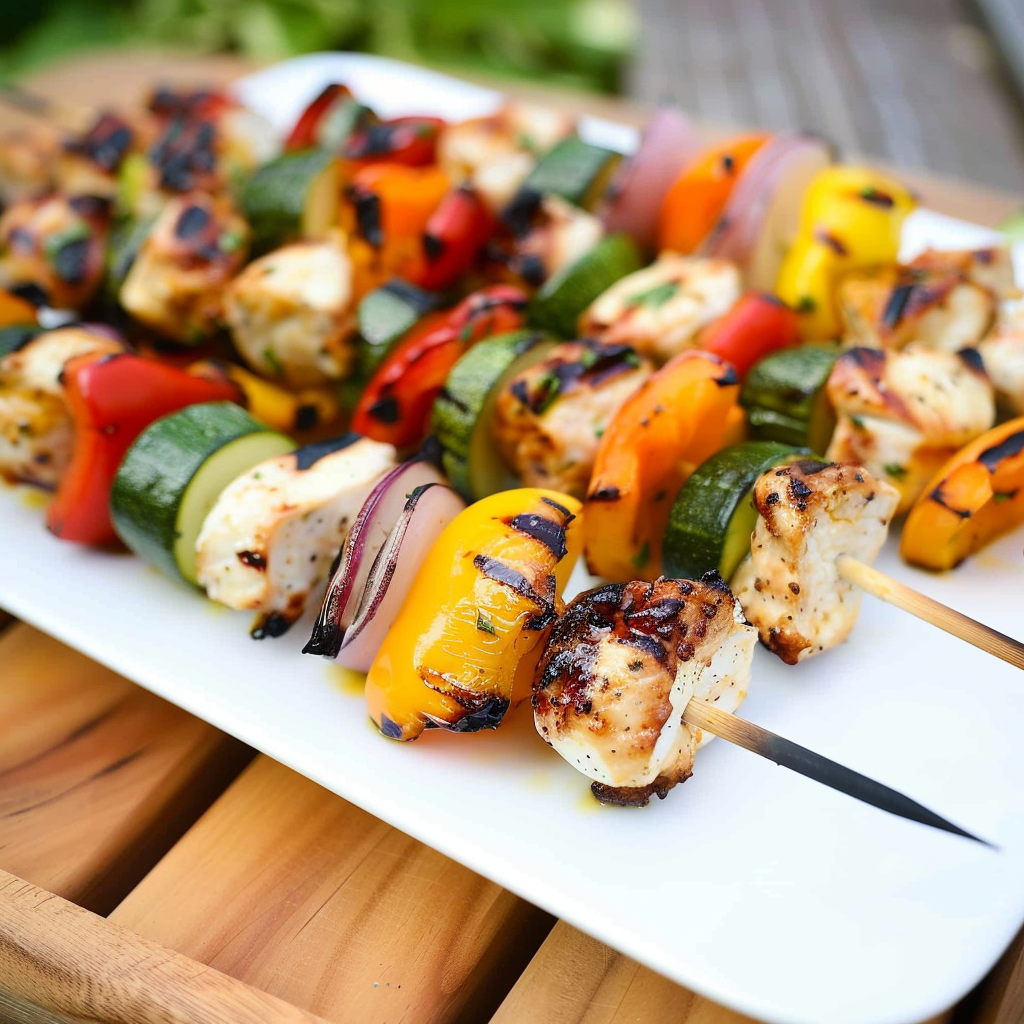 Recipe preparation for Grilled Chicken and Veggie Kabobs