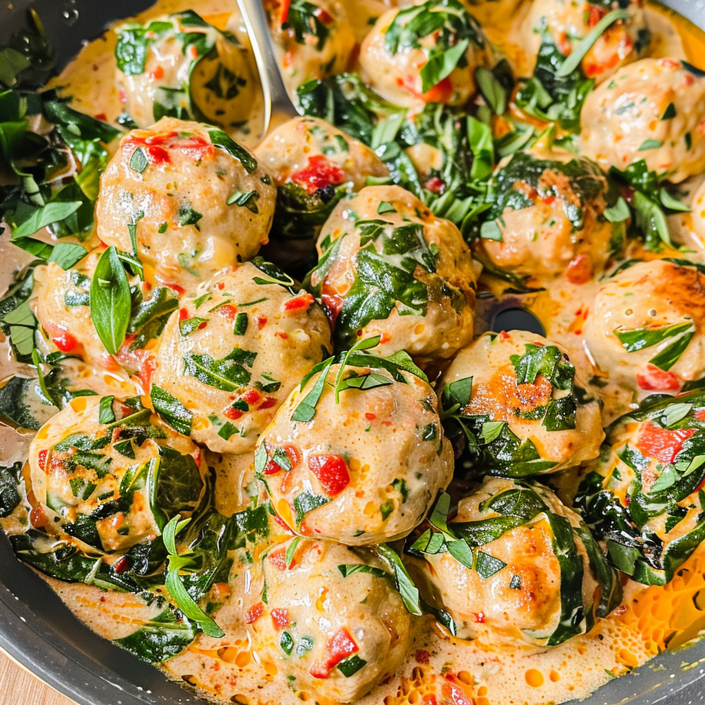 Recipe preparation for Creamy Tuscan Chicken Meatballs