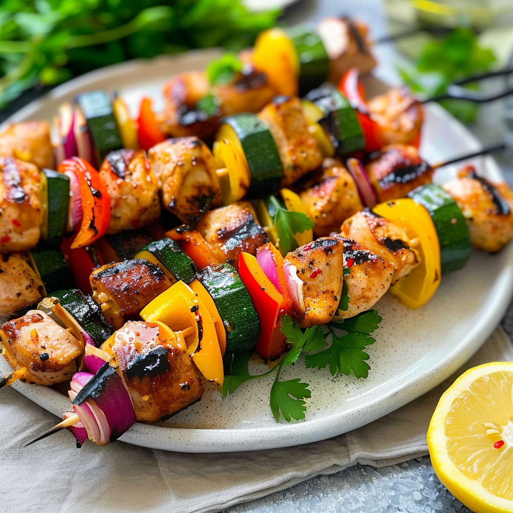 Recipe preparation for Healthy Chicken and Vegetable Skewers