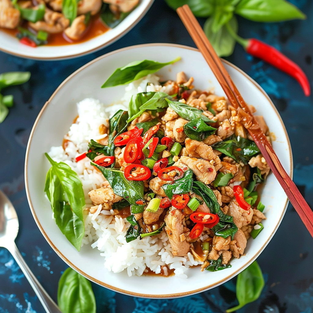 Recipe preparation for Thai Basil Chicken (Pad Kra Pao) Bowls
