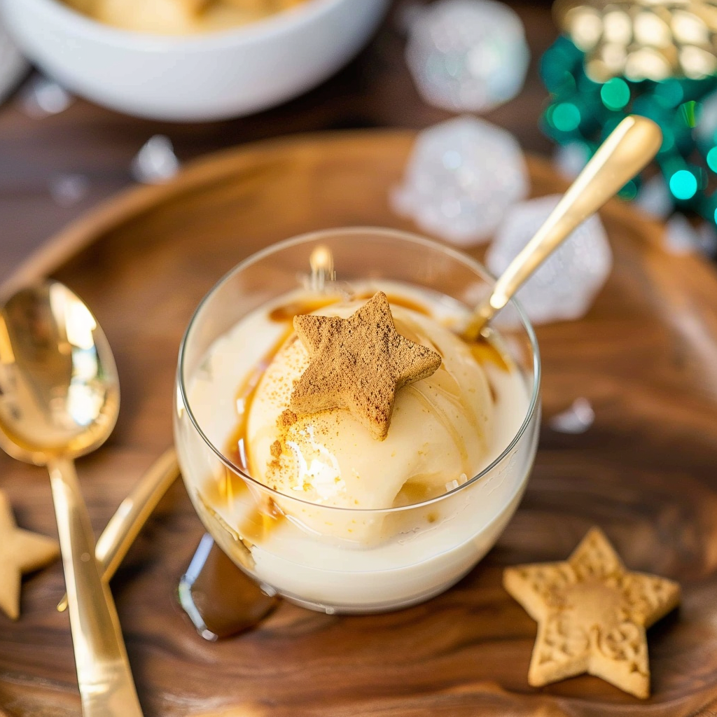 Recipe preparation for Eggnog Panna Cotta with Nutmeg & Caramel