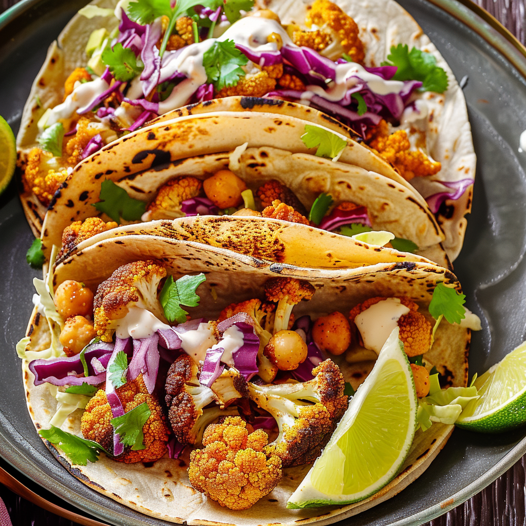 Recipe preparation for Buffalo Cauliflower & Chickpea Tacos