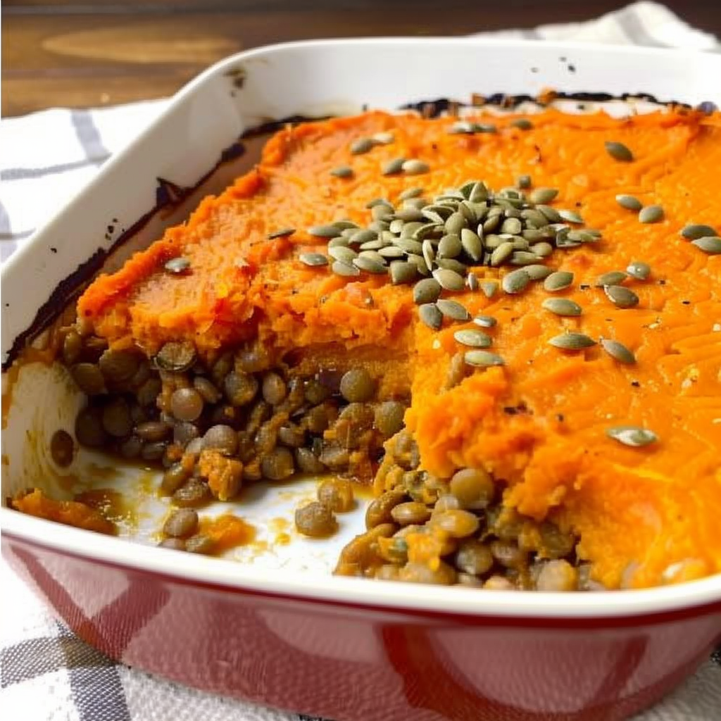 Recipe preparation for Vegan Pumpkin & Lentil Shepherd’s Pie