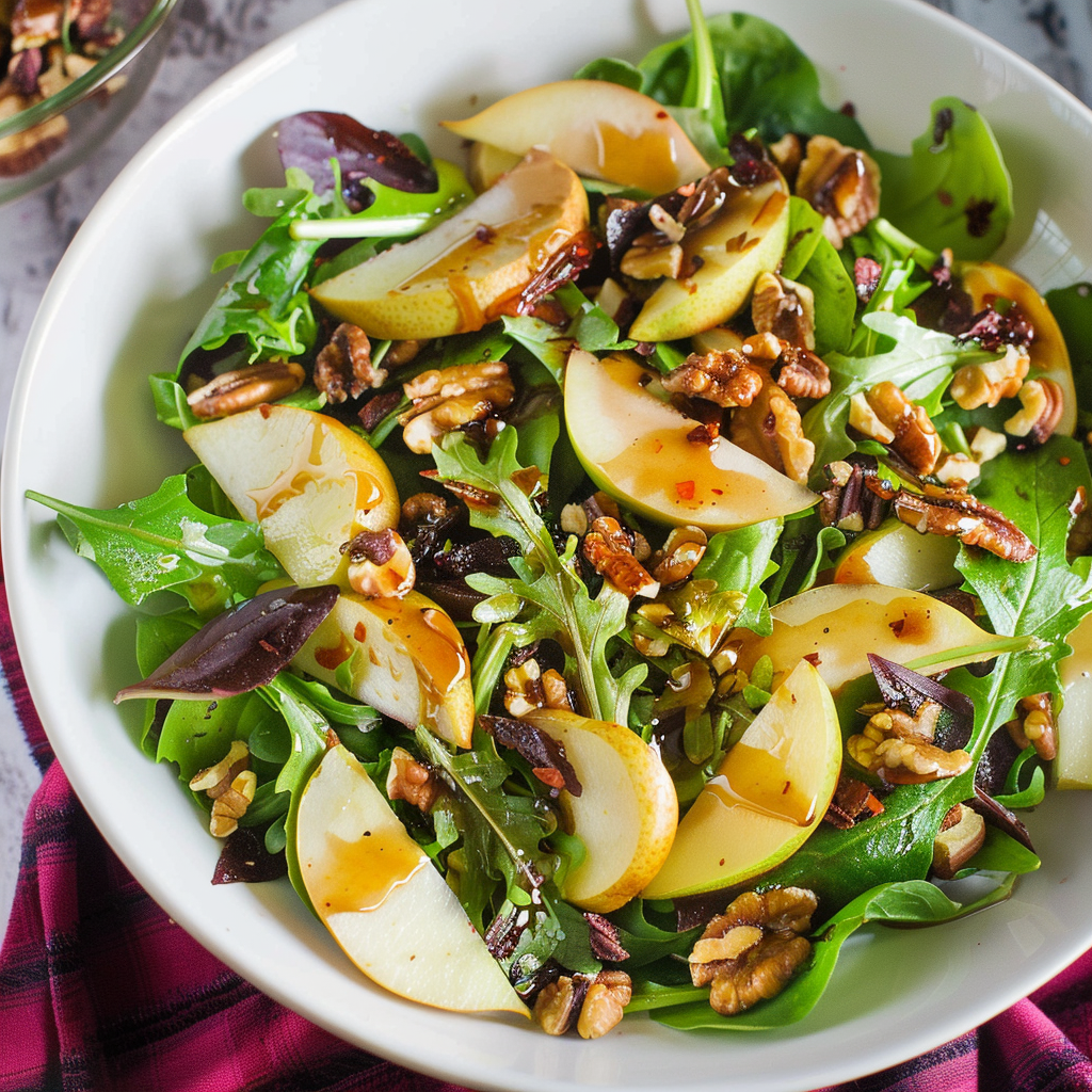 Recipe preparation for Warm Spiced Pear & Walnut Autumn Salad