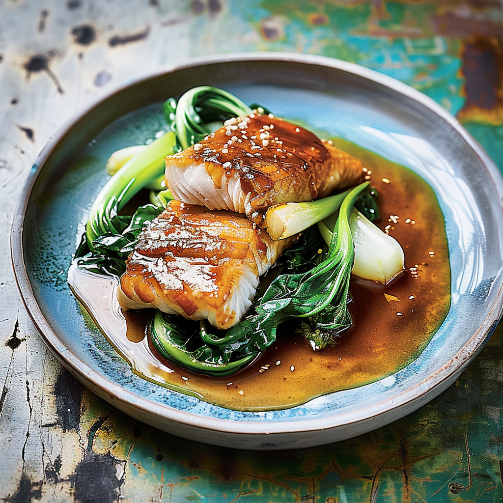 Recipe preparation for Miso-Ginger Glazed Cod with Bok Choy & Jasmine Rice