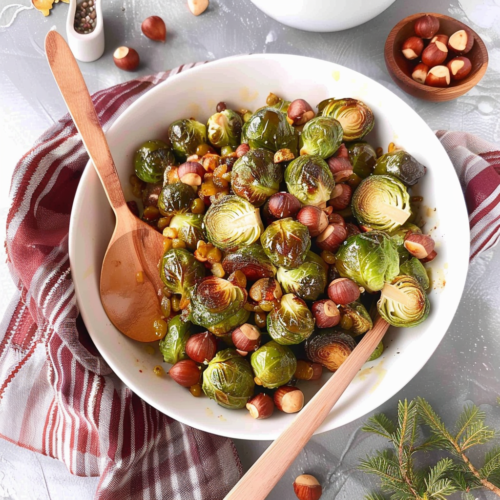Recipe preparation for Maple Roasted Brussels Sprouts with Hazelnuts