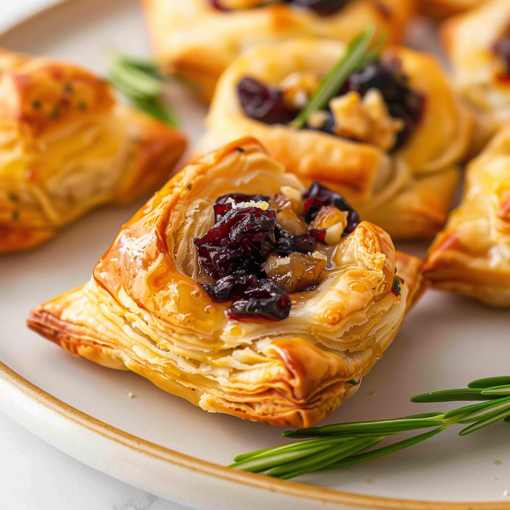 Recipe preparation for Cranberry Brie Puff Pastry Bites