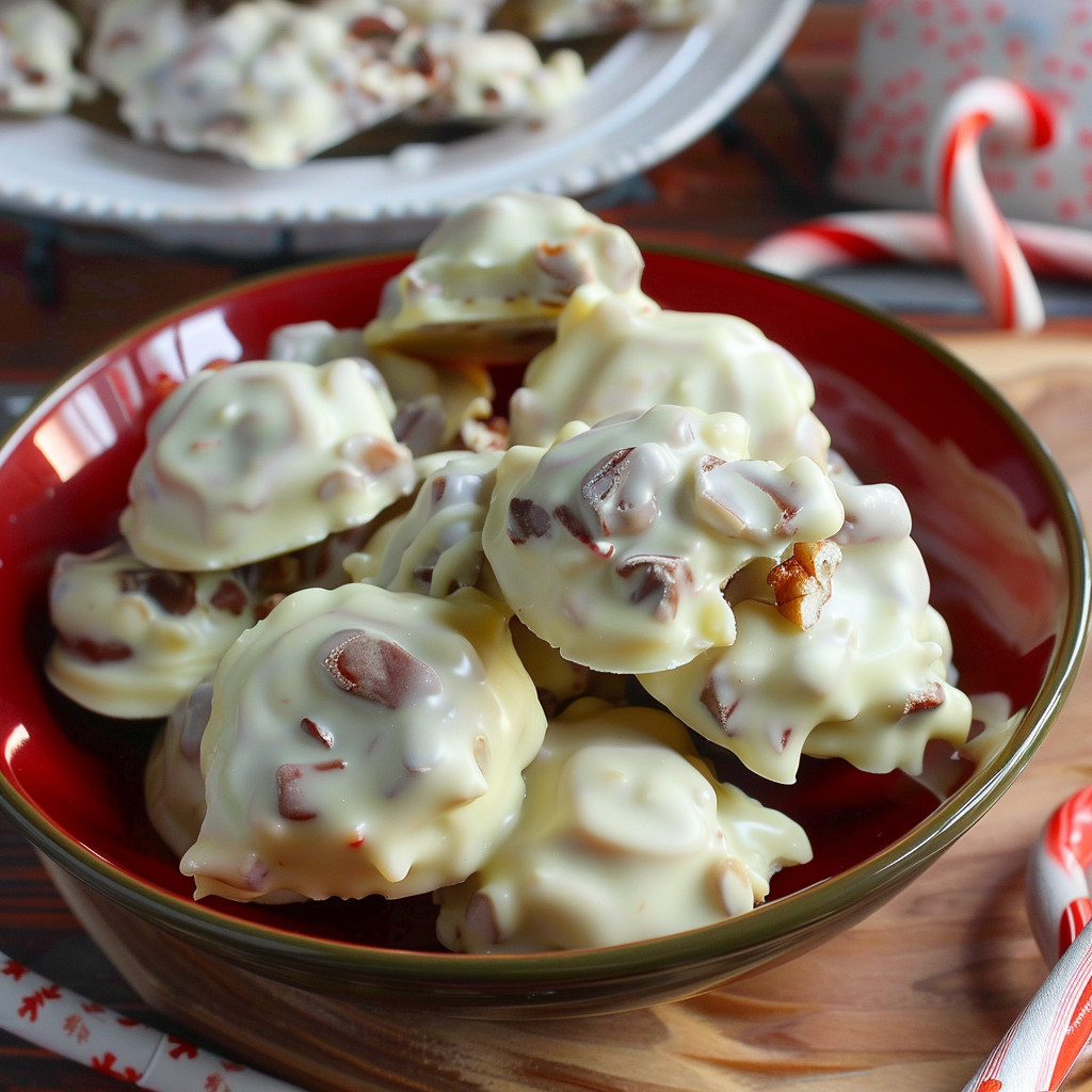 Recipe preparation for White Chocolate Peppermint Snack Clusters