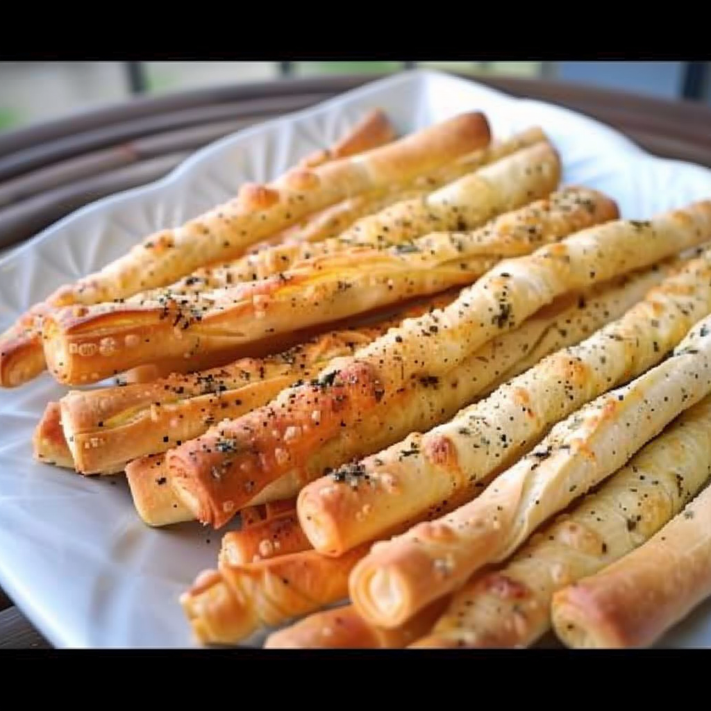 Recipe preparation for Parmesan Garlic Puff Pastry Straws