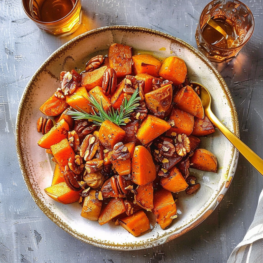 Recipe preparation for Maple Roasted Sweet Potato & Walnut Bowl
