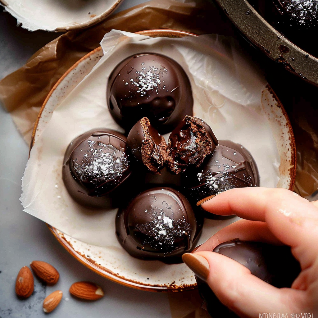 Recipe preparation for Dark Chocolate Almond Truffle Domes