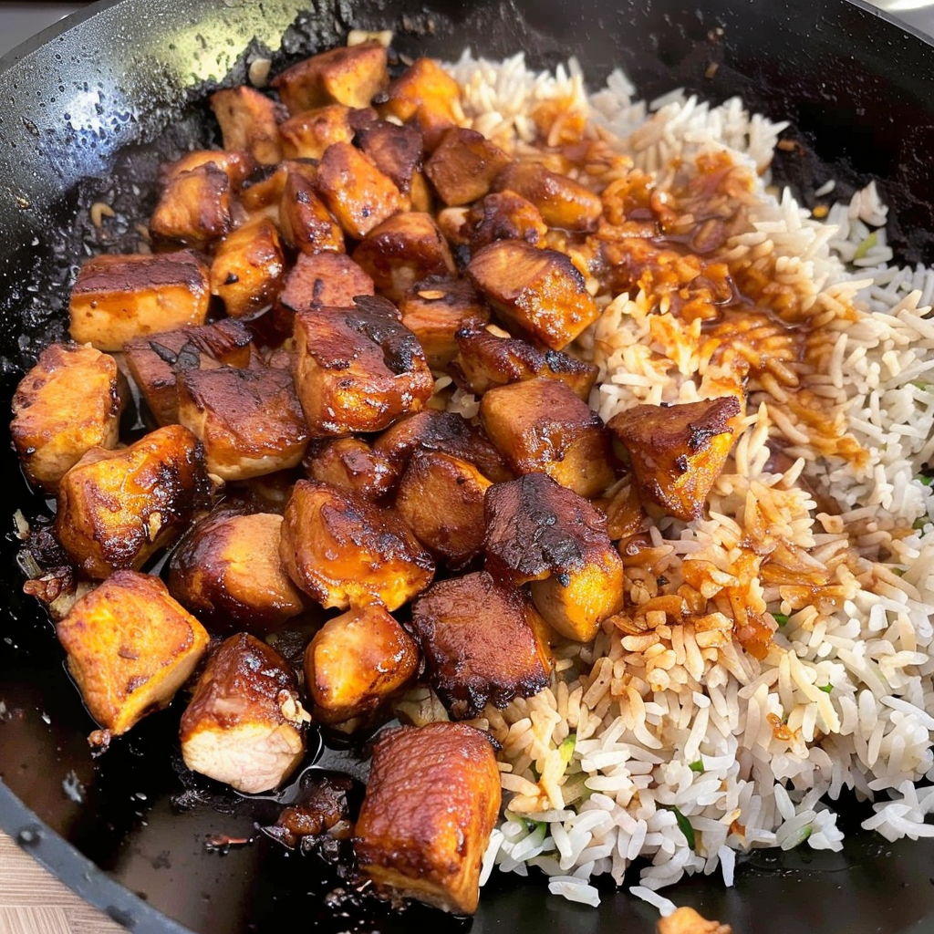 Recipe preparation for Savory BBQ Chicken Rice