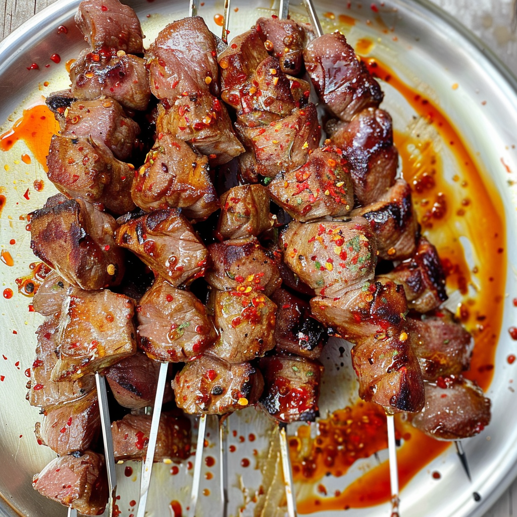 Recipe preparation for Cumin & Chili Lamb Skewers