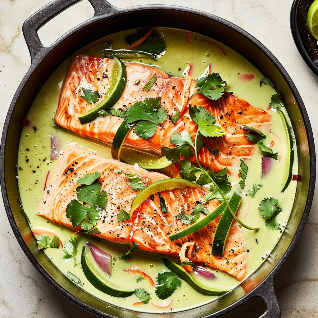 Recipe preparation for Thai Green Curry Steamed Salmon
