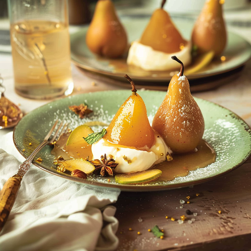 Recipe preparation for Champagne Poached Pears
