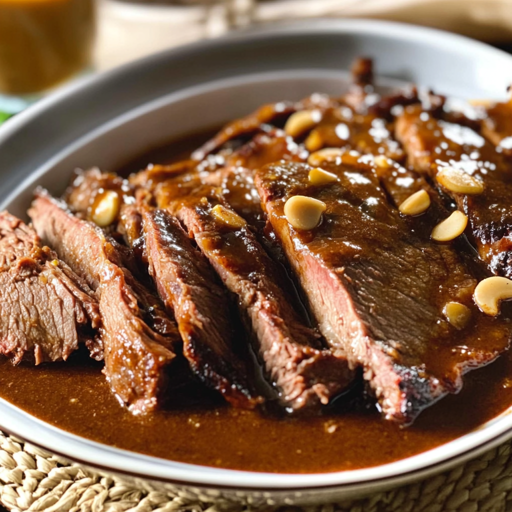 Recipe preparation for Garlic-Infused Beef Brisket