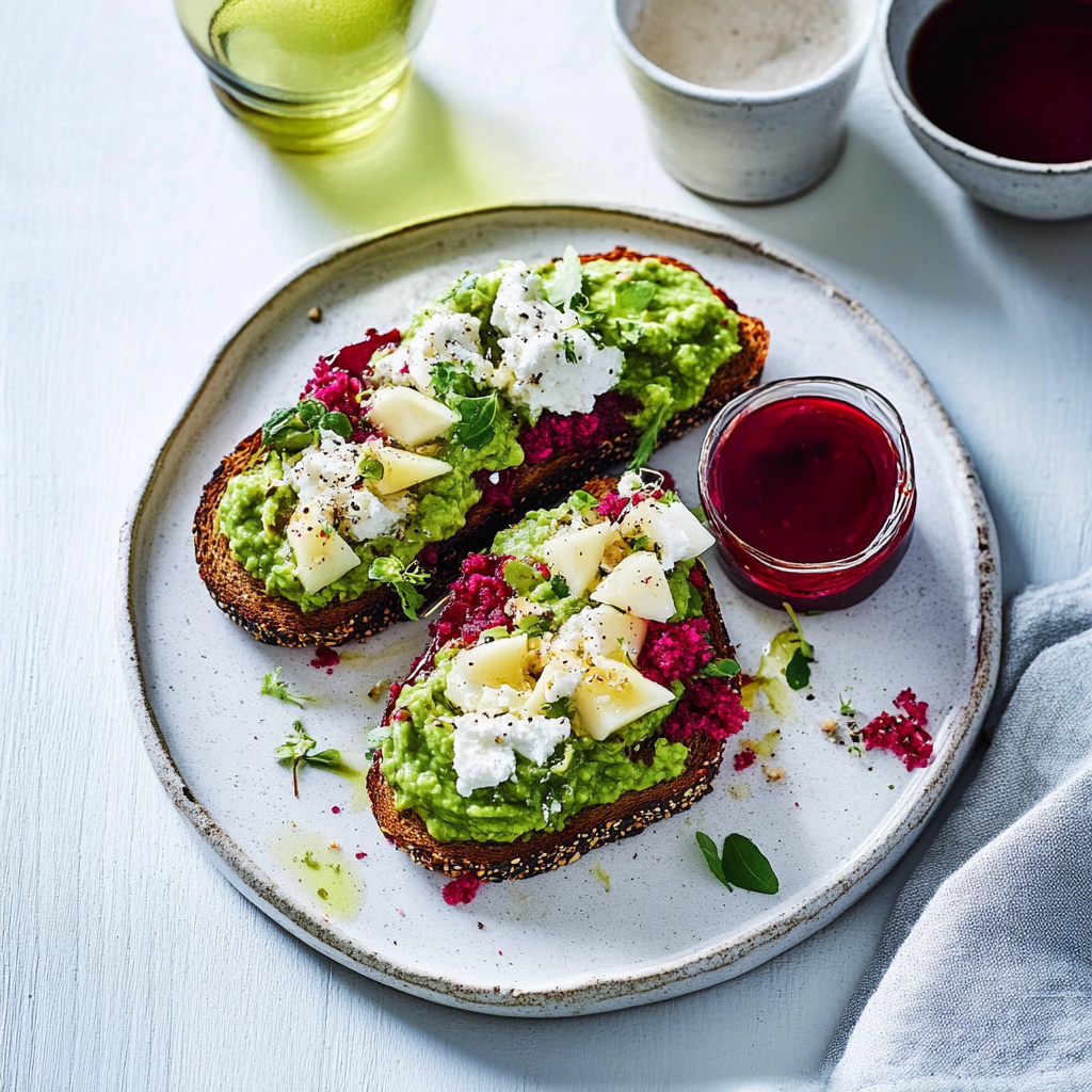 Recipe preparation for Smashed Avocado with Beetroot Flakes