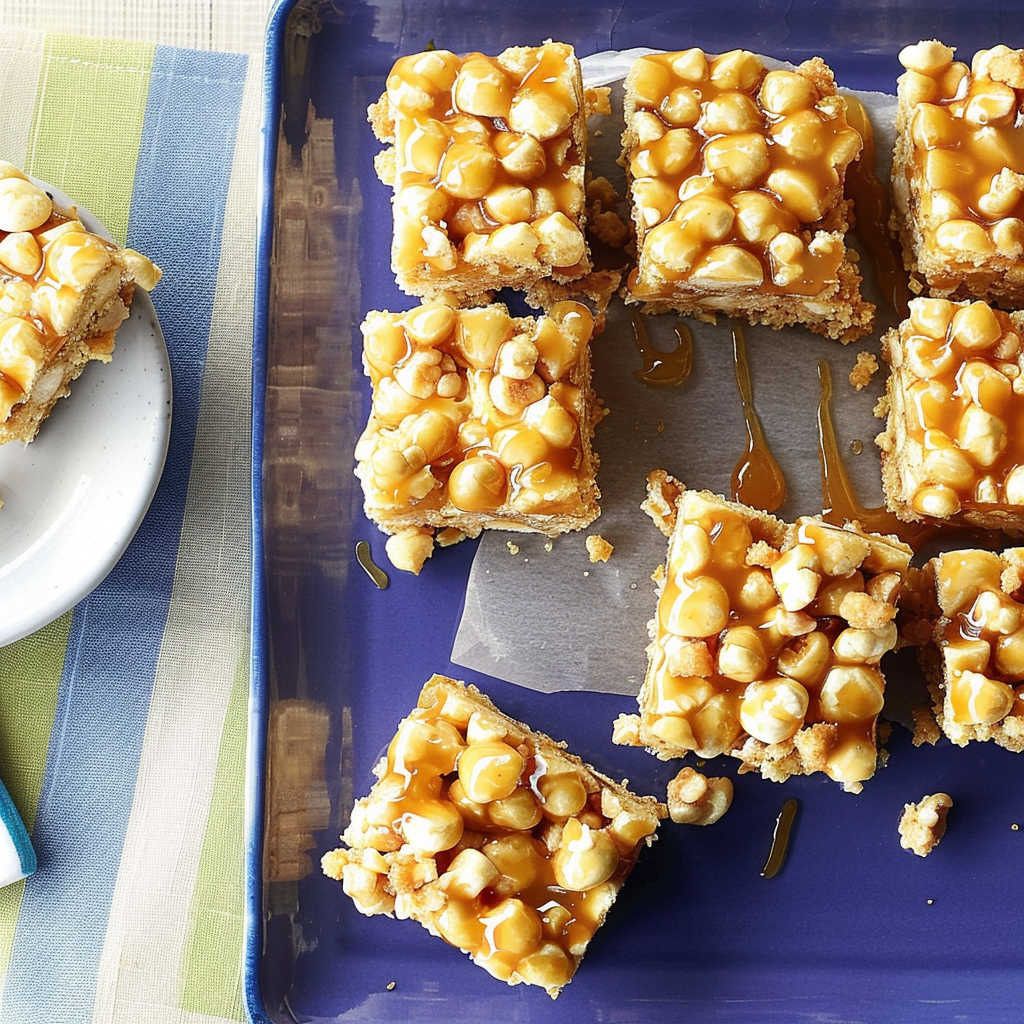 Recipe preparation for Golden Caramel Popcorn Crunch Bars