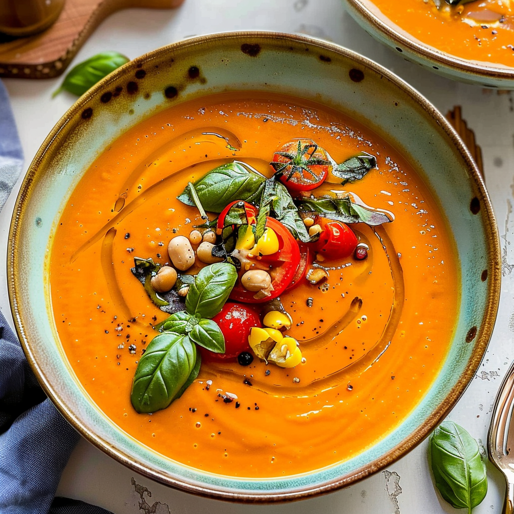 Recipe preparation for Creamy Tomato Basil Soup