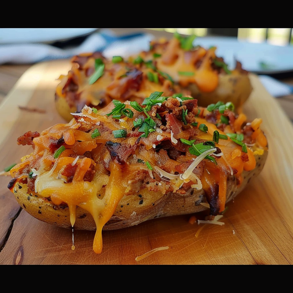 Recipe preparation for BBQ Beef and Cheddar Twice-Baked Potatoes