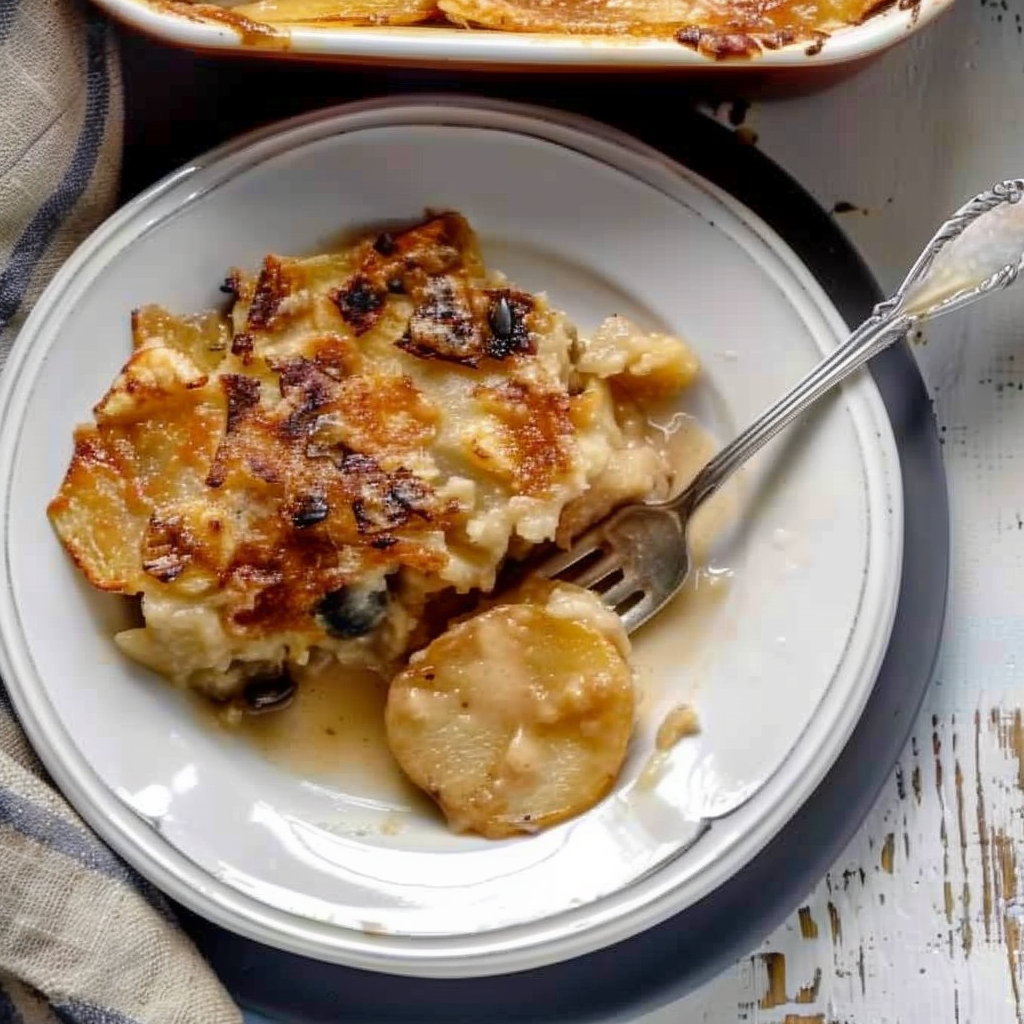 Recipe preparation for Caramelized Onion and Potato Winter Gratin
