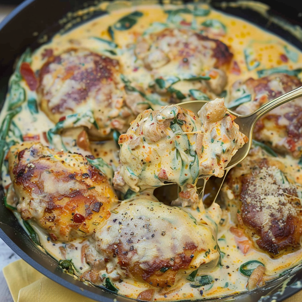 Recipe preparation for Creamy Tuscan Chicken Ragu