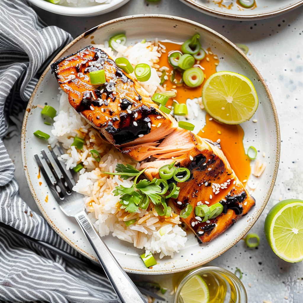 Recipe preparation for Chile Lime Salmon & Coconut Rice