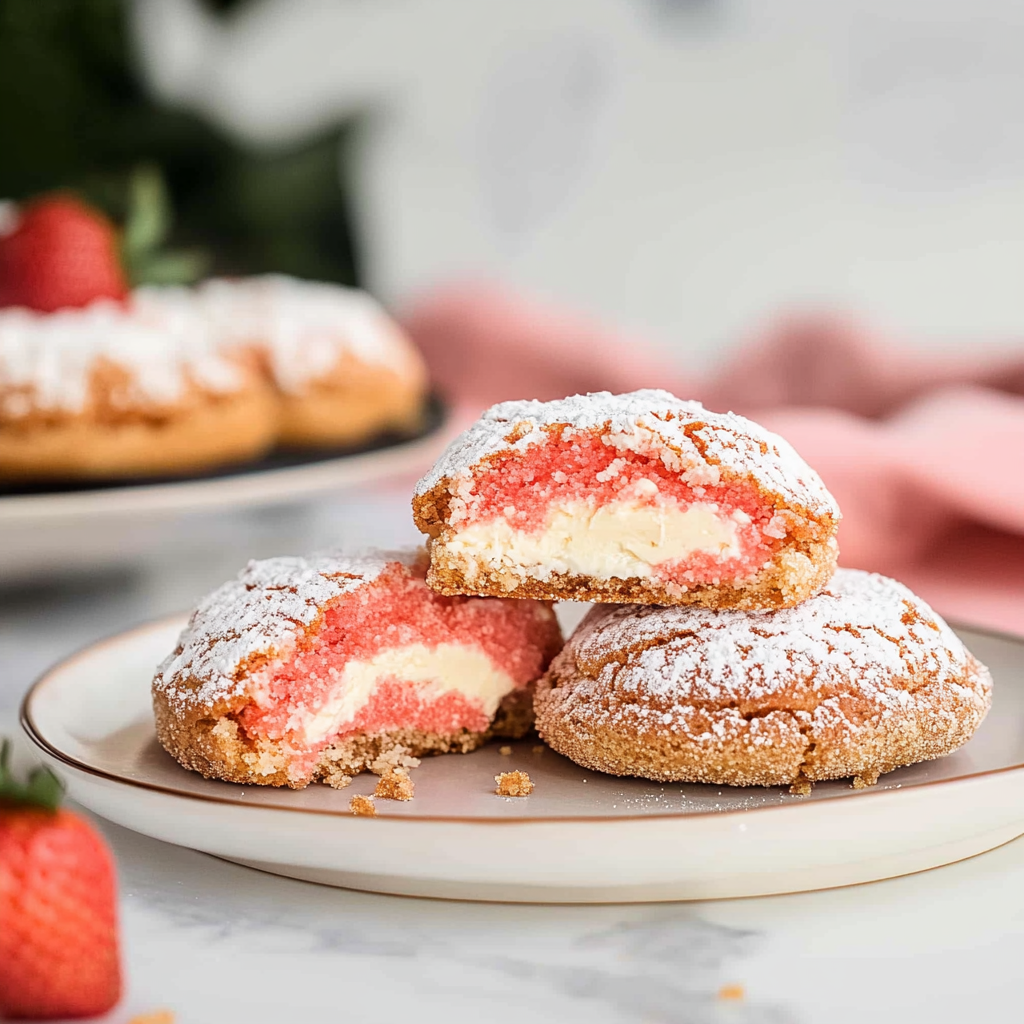 Recipe preparation for Cream Cheese filled Strawberry Crinkles
