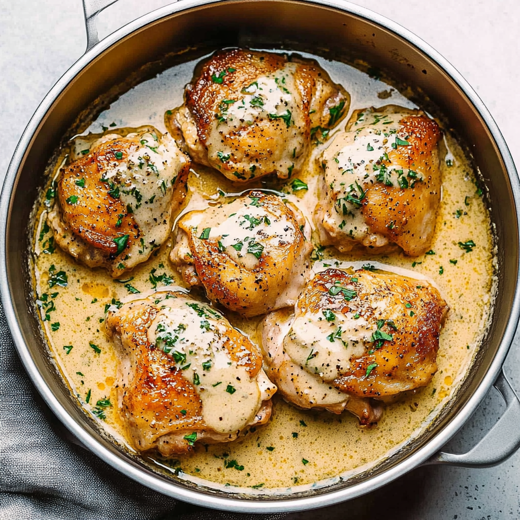 Recipe preparation for Creamy Tarragon Dijon Chicken Thighs
