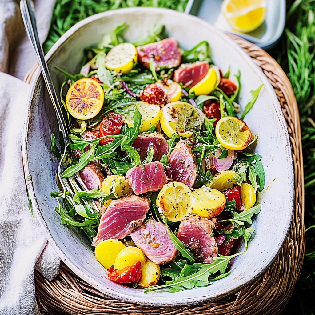 Recipe preparation for Grilled Tuna Nicoise Salad