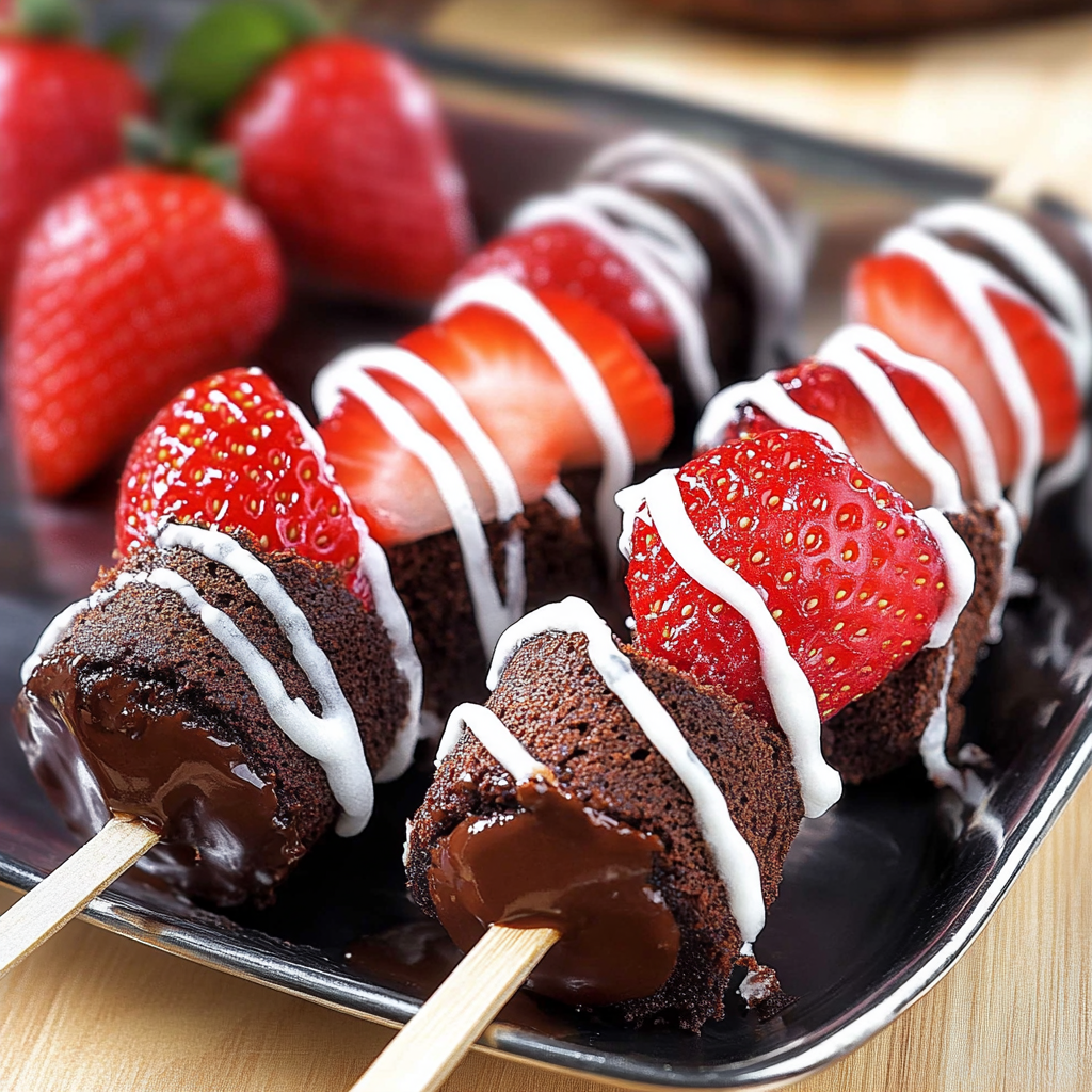 Recipe preparation for Strawberry Brownie Kabobs