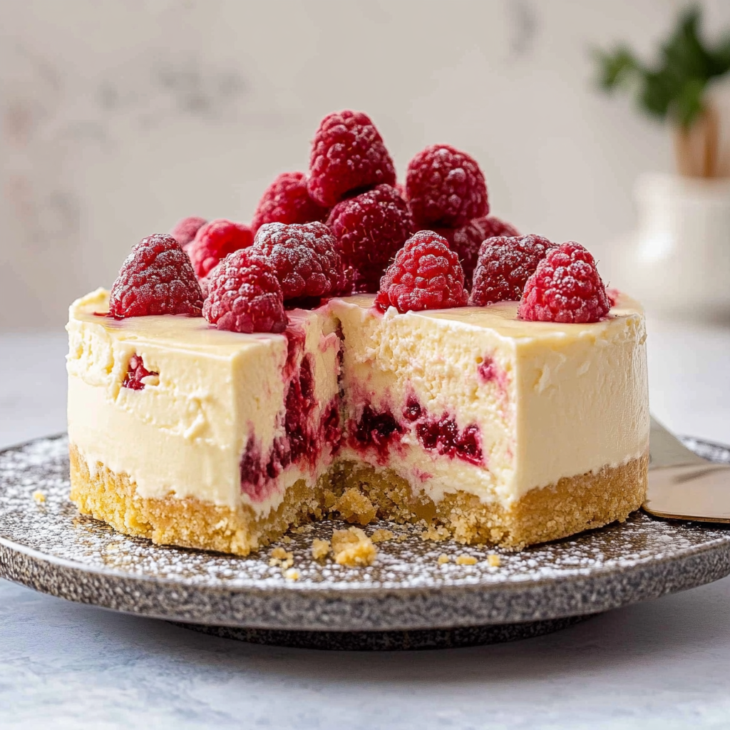Recipe preparation for White Chocolate Raspberry Cheesecake