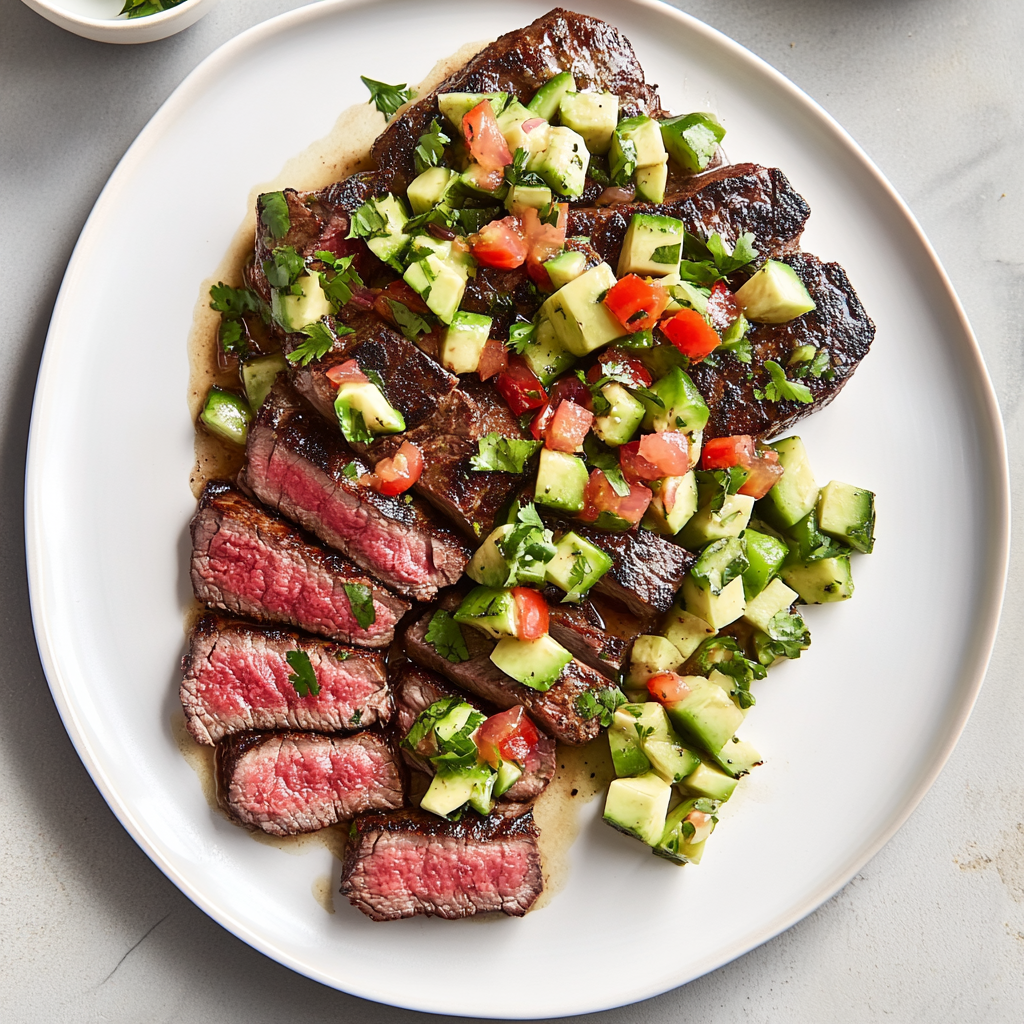 Recipe preparation for Roasted Tri-Tip Steak with California Avocado Relish