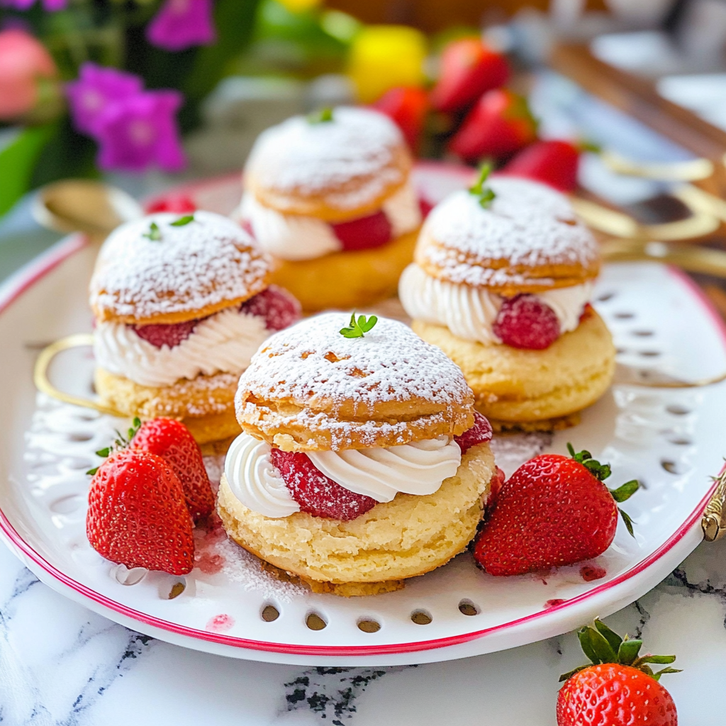 Recipe preparation for Valentine Strawberry Cream Choux Buns