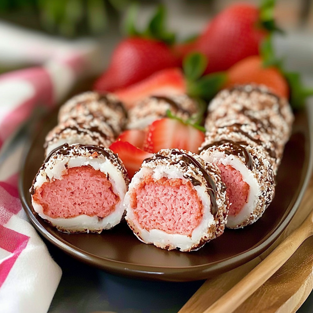 Recipe preparation for Chocolate-Covered Strawberry Rice Paper Rolls