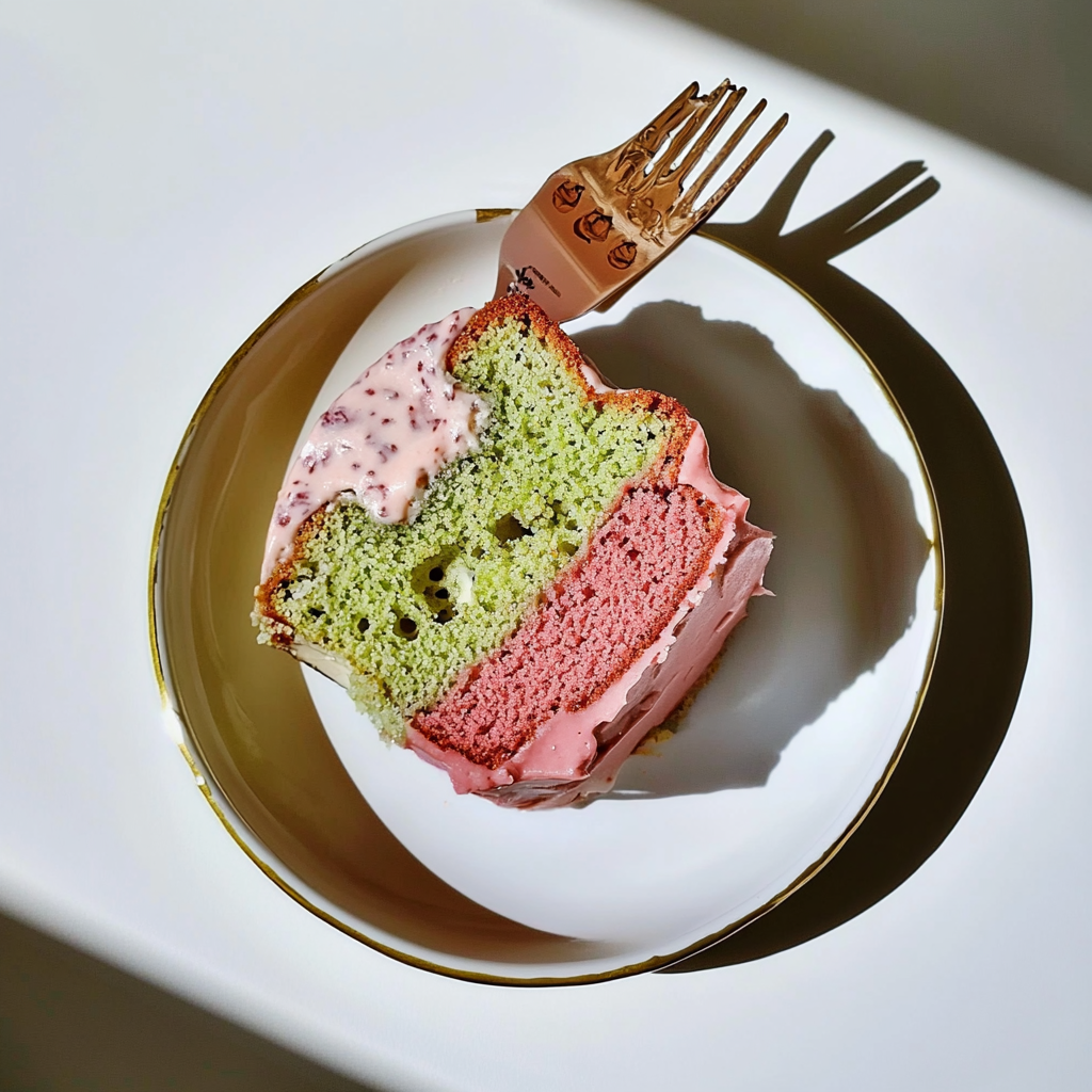 Recipe preparation for Strawberry Matcha Marble Pound Cake