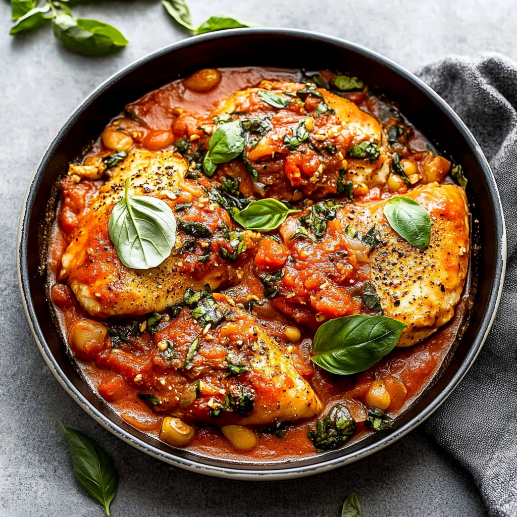 Recipe preparation for Creamy Tomato Basil Chicken