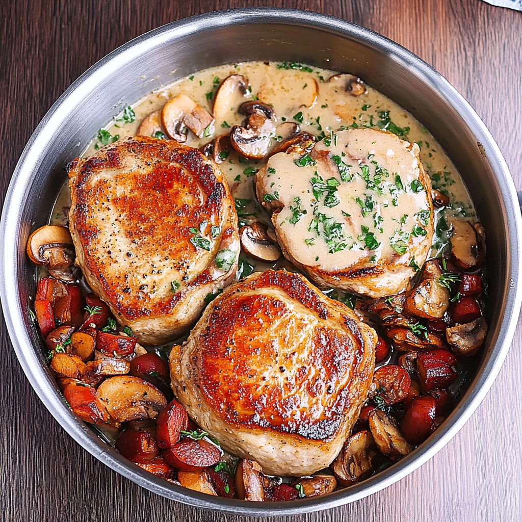 Recipe preparation for Bacon Mushroom Pork Chops