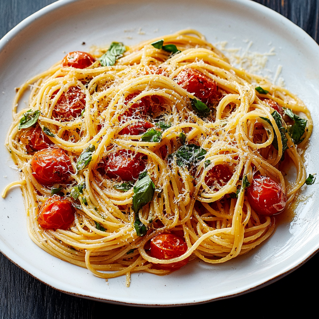 Recipe preparation for Spaghetti with Olive Oil–Braised Tomatoes