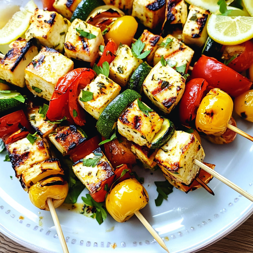 Recipe preparation for Grilled Vegetable and Halloumi Skewers