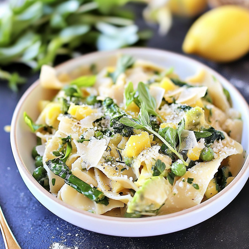 Recipe preparation for Lemon Herb Pasta with Spring Vegetables