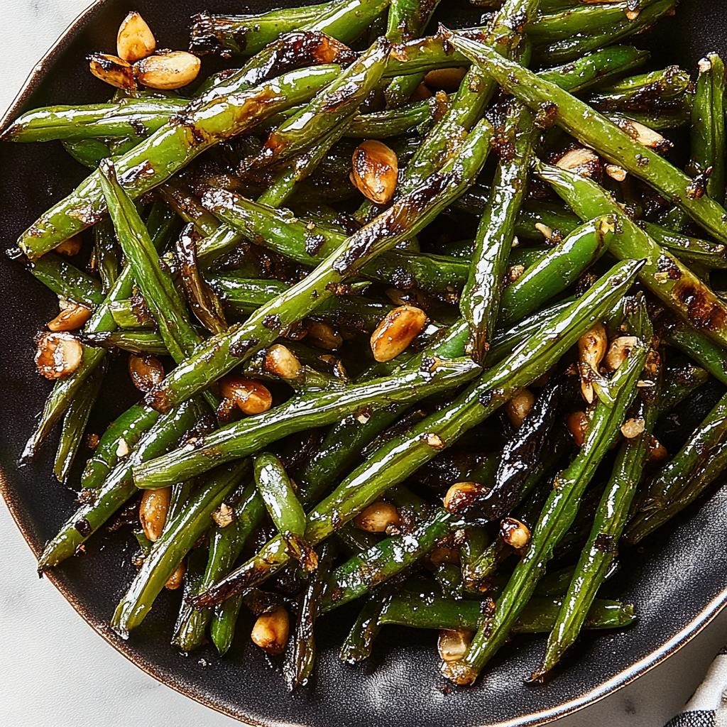 Recipe preparation for Blistered Green Beans with Spicy Chile Sauce
